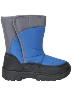 Blauw - Mountain Warehouse Caribou kindersneeuwlaarzen met enkele streep, sherpa voering en aangepaste pasvorm