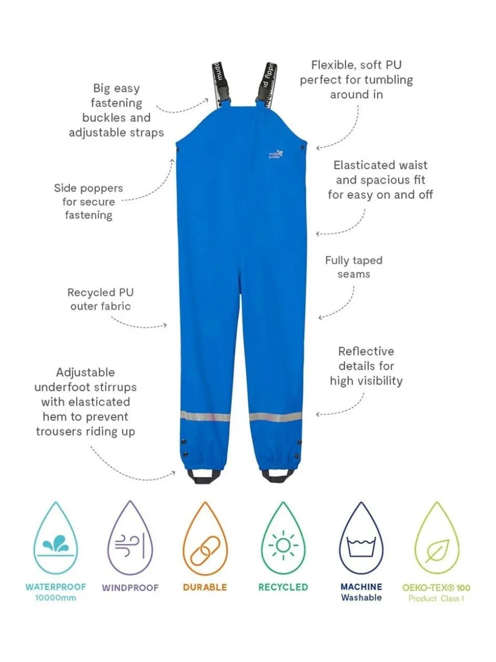 Blauw - Muddy Puddles - Waterdichte tuinbroek voor regendagen