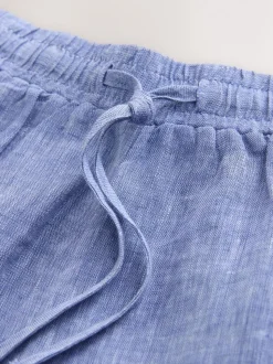 Blauw - N. Premium 100% Linen Shorts