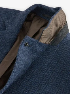 Blauw - Normale Pasvorm - Blazer met visgraatmotief en hoog wolgehalte