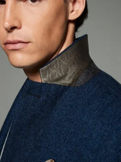 Blauw - Normale Pasvorm - Blazer met visgraatmotief en hoog wolgehalte