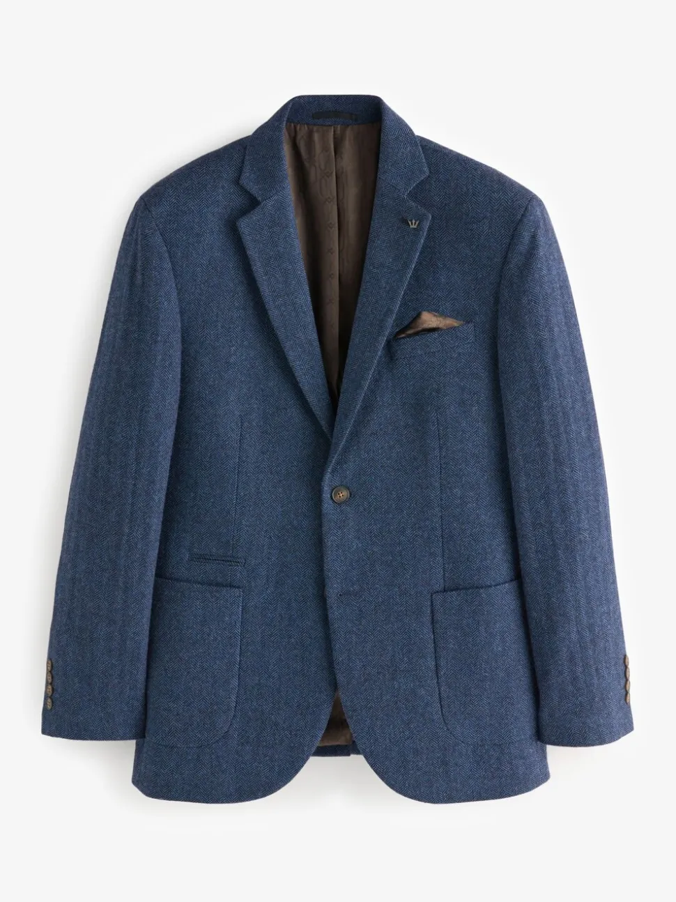 Blauw - Normale Pasvorm - Blazer met visgraatmotief en hoog wolgehalte