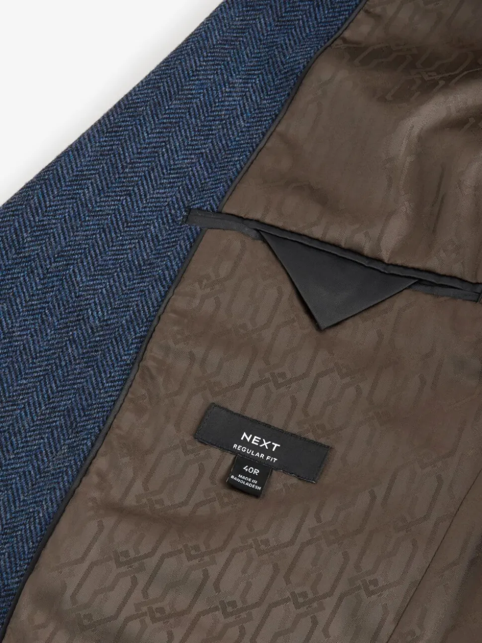 Blauw - Normale Pasvorm - Blazer met visgraatmotief en hoog wolgehalte