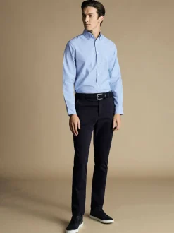Blauw - Normale Pasvorm - Charles Tyrwhitt - Ultieme strijkvrije Franse slim-fit chino