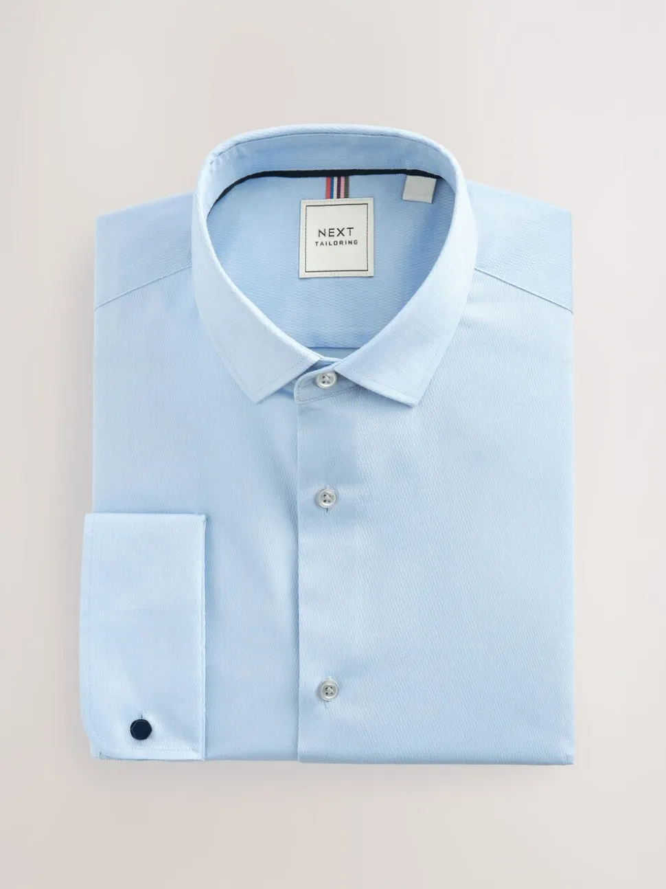 Blauw - Normale Pasvorm - Eenvoudig te strijken slim fit overhemd met textuur en dubbele manchetten