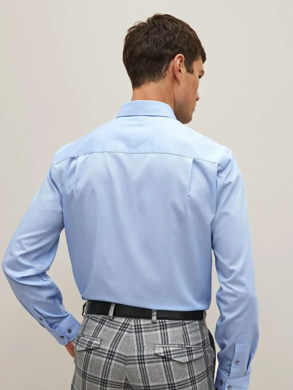 Blauw - Normale Pasvorm - Onderhoudsvriendelijk, getextureerd, slim fit overhemd met enkele manchet