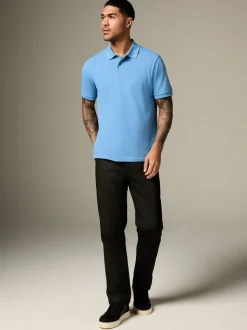 Blauw - Normale Pasvorm - Piqué poloshirt met korte mouwen