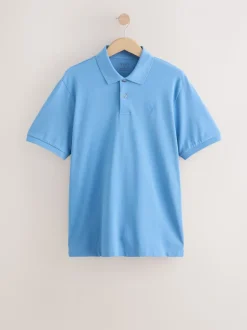 Blauw - Normale Pasvorm - Piqué poloshirt met korte mouwen
