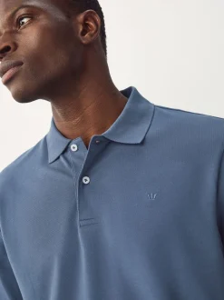 Blauw - Normale Pasvorm - Piqué polo met lange mouwen