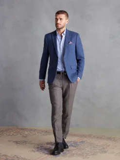 Blauw - Normale Pasvorm - Signature Nova Fides Blazer van wolblend met visgraatmotief