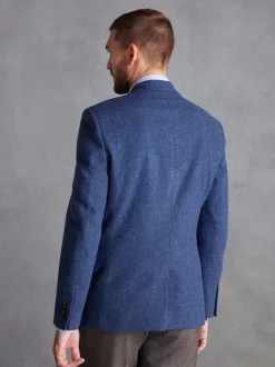 Blauw - Normale Pasvorm - Signature Nova Fides Blazer van wolblend met visgraatmotief
