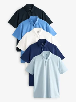 Blauw - Normale Pasvorm - Set van 5 jersey poloshirts met korte mouwen