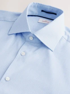 Blauw - Normale Pasvorm - Signature 100% katoenen overhemd met textuur