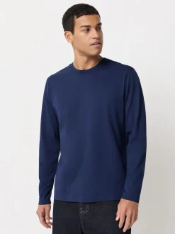 Blauw - Normale Pasvorm - T-shirt met lange mouwen en ronde hals