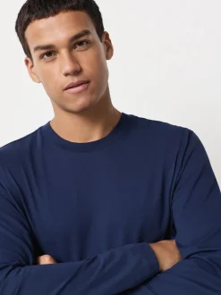 Blauw - Normale Pasvorm - T-shirt met lange mouwen en ronde hals