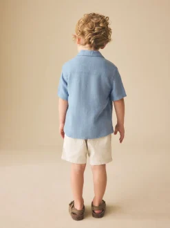 Blauw - Overhemd van linnenmix met korte mouwen en reverskraag (3mnd-7jr)