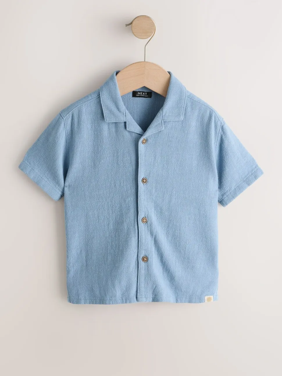 Blauw - Overhemd van linnenmix met korte mouwen en reverskraag (3mnd-7jr)