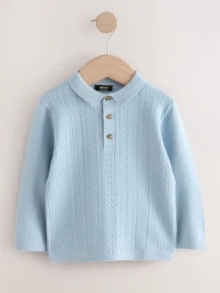 Blauw - Poloshirt met kabelbreisel (3mnd -7jr)