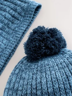 Blauw - Pom Beanie Hat & Snood Set 2 Piece (1-16yrs)