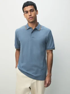 Blauw - Regular fit poloshirt met korte mouwen en contrasterende randen