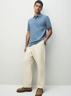 Blauw - Regular fit poloshirt met korte mouwen en contrasterende randen