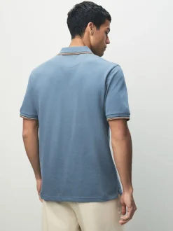Blauw - Regular fit poloshirt met korte mouwen en contrasterende randen