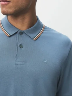 Blauw - Regular fit poloshirt met korte mouwen en contrasterende randen