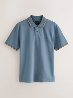 Blauw - Regular fit poloshirt met korte mouwen en contrasterende randen