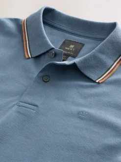 Blauw - Regular fit poloshirt met korte mouwen en contrasterende randen