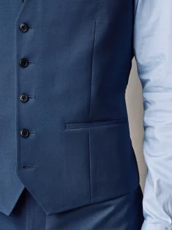 Blauw - Regular Fit Wool Blend Motionflex Waistcoat