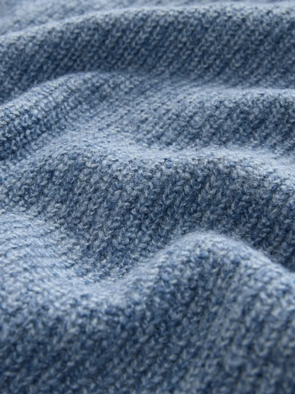 Blauw - Regular-fit gebreide trui met textuur en kwartrits bij de hals en wol