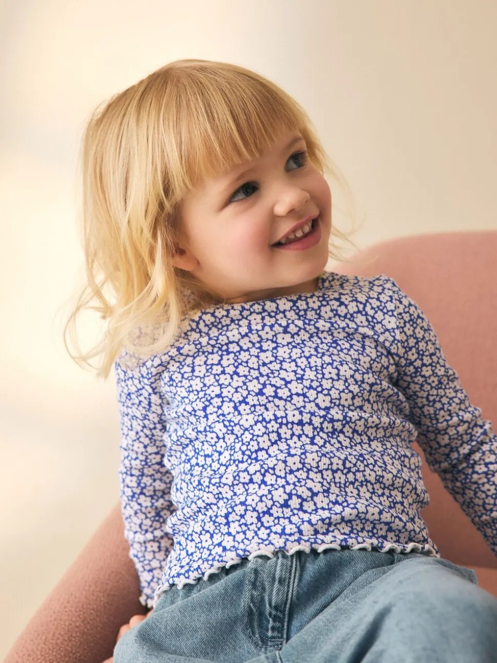Blauw - Rib Long Sleeve Top (3mths-7yrs)
