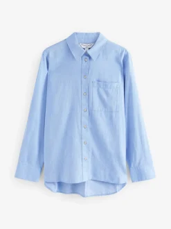 Blauw - Ruimvallend 100% katoenen button-down casual overhemd met lange mouwen