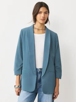 Blauw - Ruimvallend blazer met gerimpelde mouwen