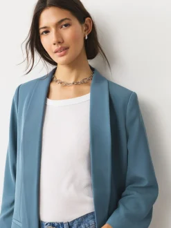 Blauw - Ruimvallend blazer met gerimpelde mouwen