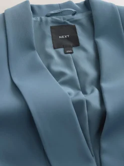 Blauw - Ruimvallend blazer met gerimpelde mouwen