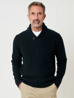Blauw - Saltwell Cable Knit Shawl Neck Jumper