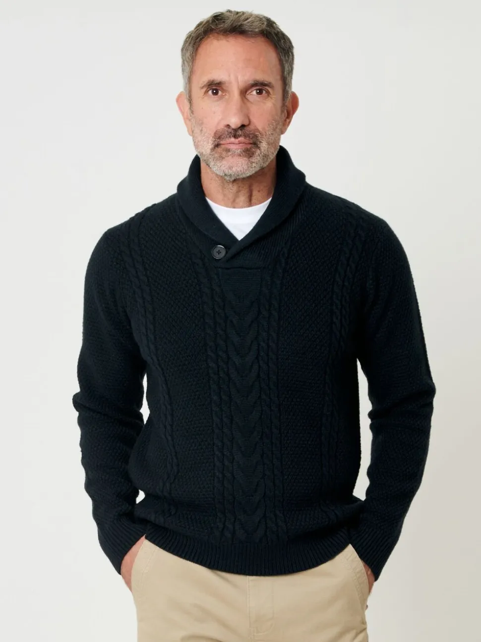 Blauw - Saltwell Cable Knit Shawl Neck Jumper