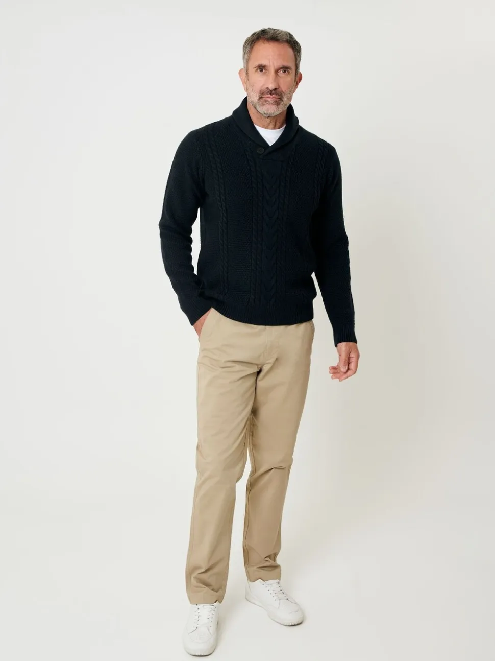 Blauw - Saltwell Cable Knit Shawl Neck Jumper