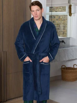 Blauw - Savile Row Company Lightweight Soft Fleece Rope Edge Dressing Gown