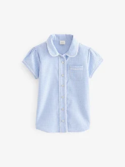 Blauw - Schoolblouse met gingham-ruit en hoog aandeel katoen (3-14jr)