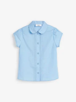 Blauw - Schoolblouse met pofmouwen en kantafwerking (3-14 jr)