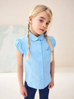 Blauw - Schoolblouse met pofmouwen (3-16 jr)