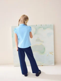 Blauw - Schoolblouse met pofmouwen (3-16 jr)