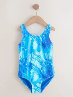 Blauw - Scoop Neck Swimsuit (3-16yrs)