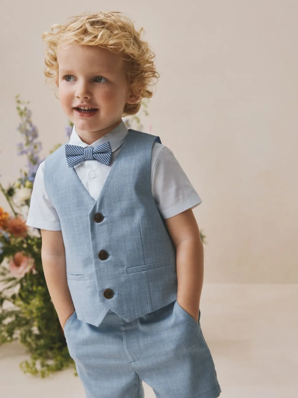 Blauw - Set met gilet, overhemd, korte broek & stropdas (3mnd-9jr)