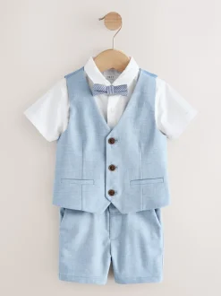 Blauw - Set met gilet, overhemd, korte broek & stropdas (3mnd-9jr)