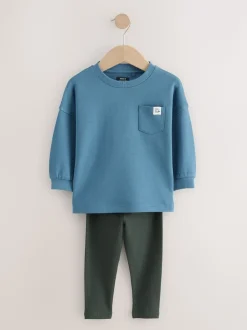 Blauw - Set met top met lange mouwen en legging (3 mnd-7 jr)