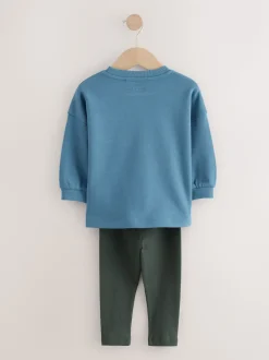 Blauw - Set met top met lange mouwen en legging (3 mnd-7 jr)