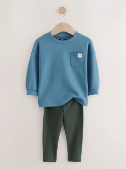Blauw - Set met top met lange mouwen en legging (3 mnd-7 jr)